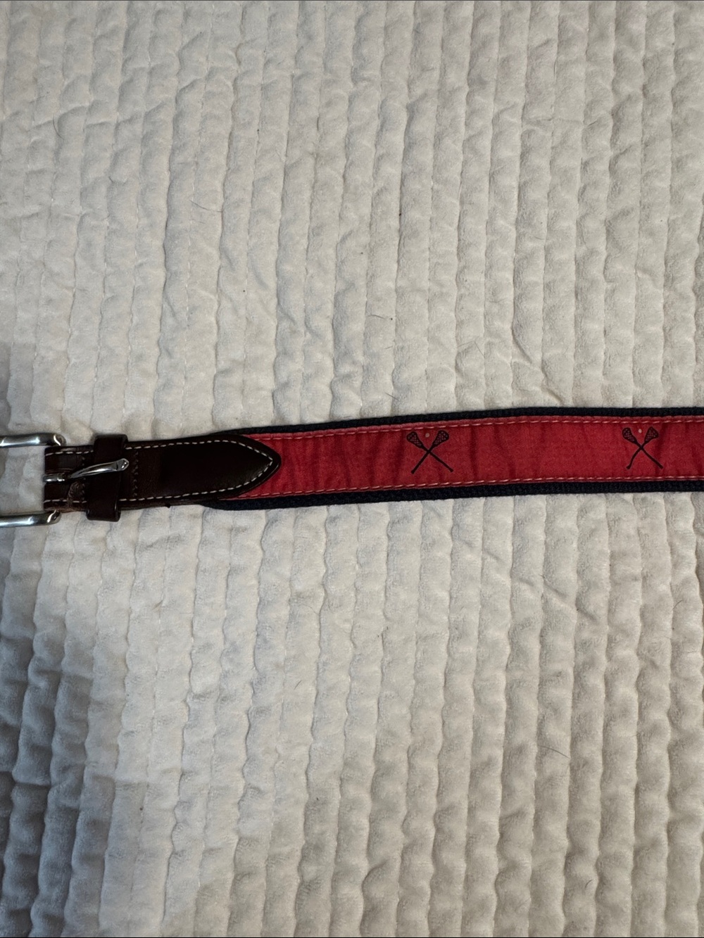 Vineyard Vines Red Fabric Belt with Brown Leather Trim